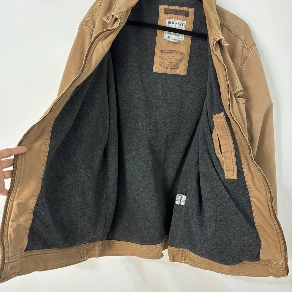 Vintage Y2K Old Navy Tan Canvas Chore Barn Jacket Mens L Fleece Lined Utility‎